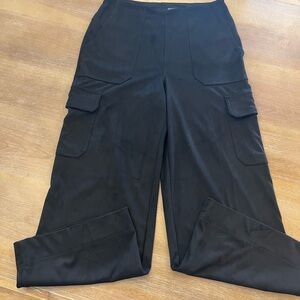 Women’s Black Cargo Faux Suede Wide-Leg Ankle Pants